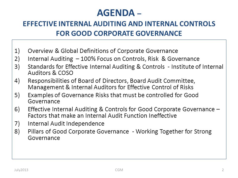 Corporate governance – internal control